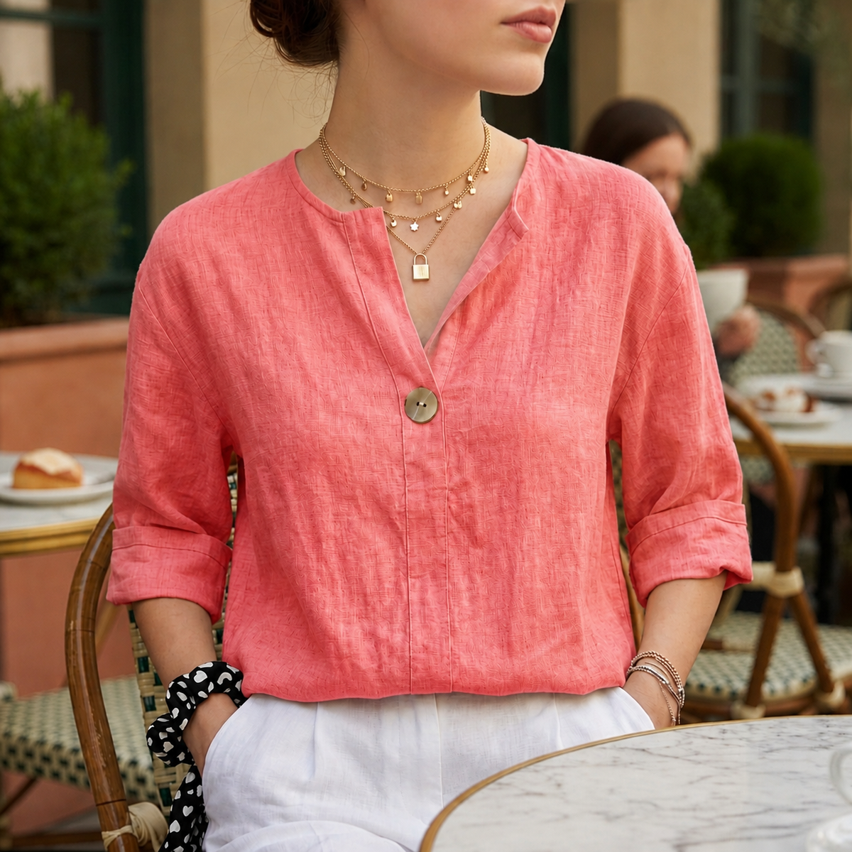 Nova | Perugia Women's V-Neck Casual Linen Blouse