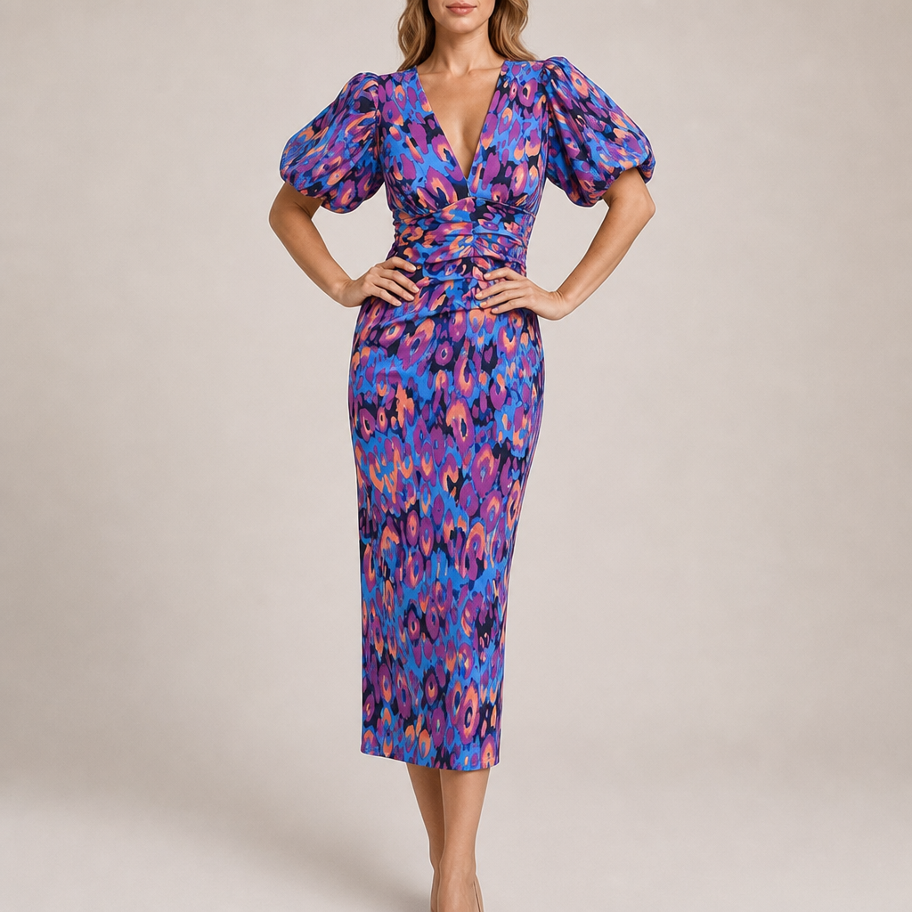 Olivia | Avila Puff Sleeve Midi Dress