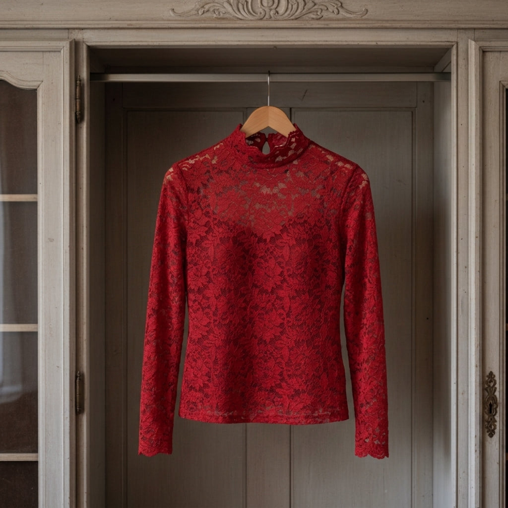 Piper | Nisyros Floral Lace High-Neck Blouse