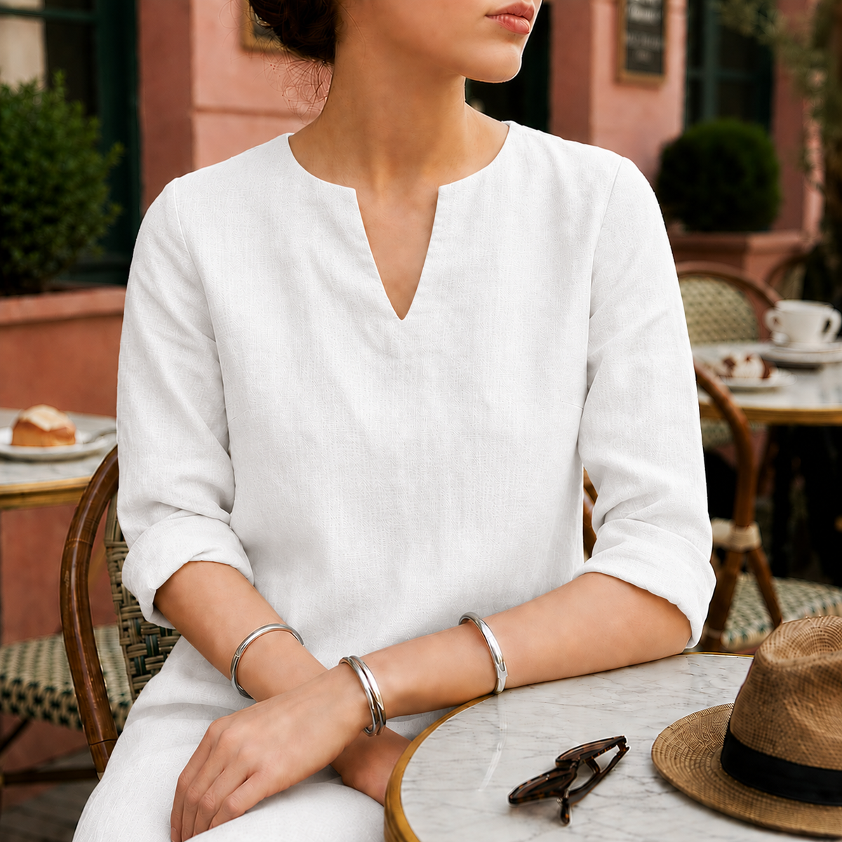 Piper | Sorrento Women's V-Neck Linen Midi Dress