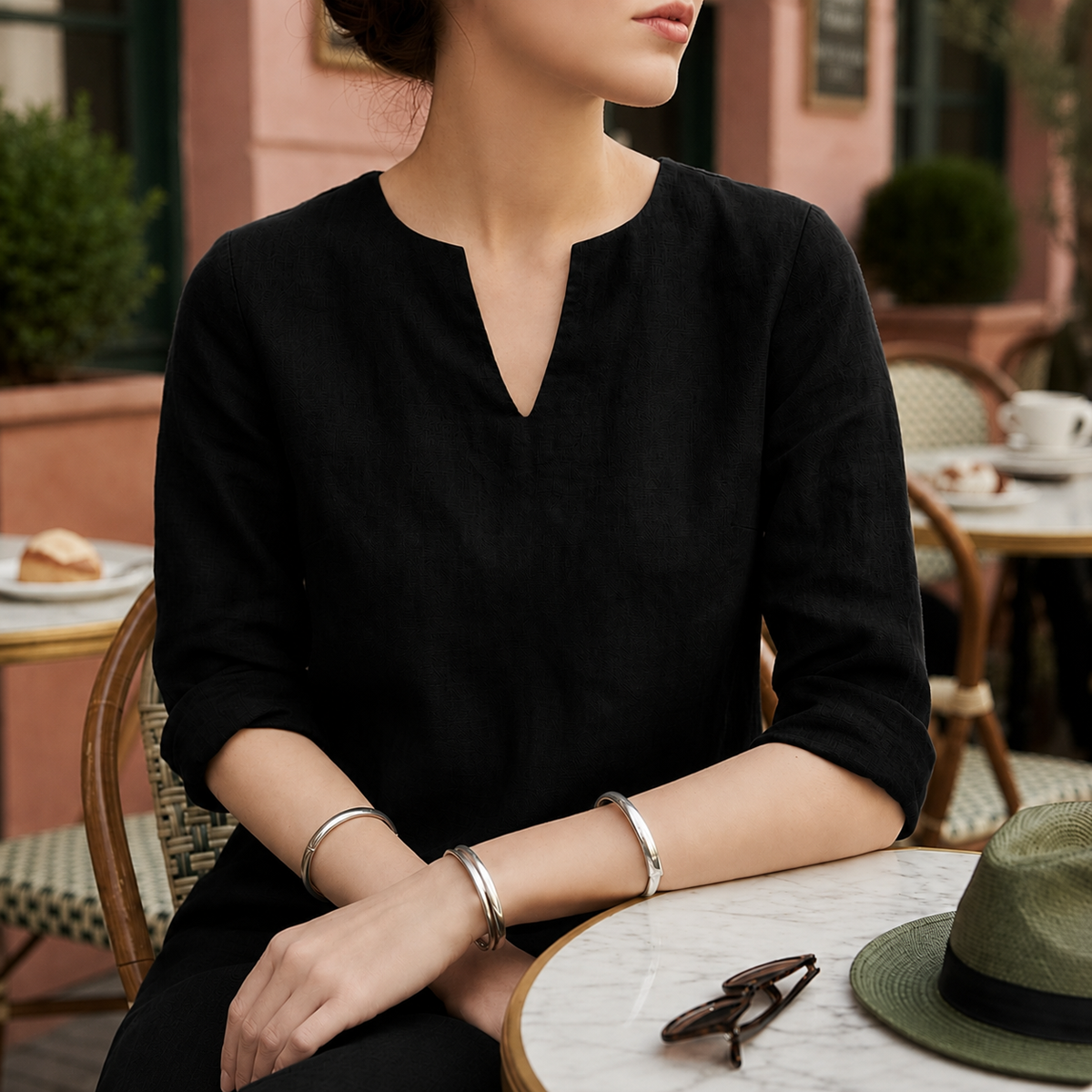 Piper | Sorrento Women's V-Neck Linen Midi Dress