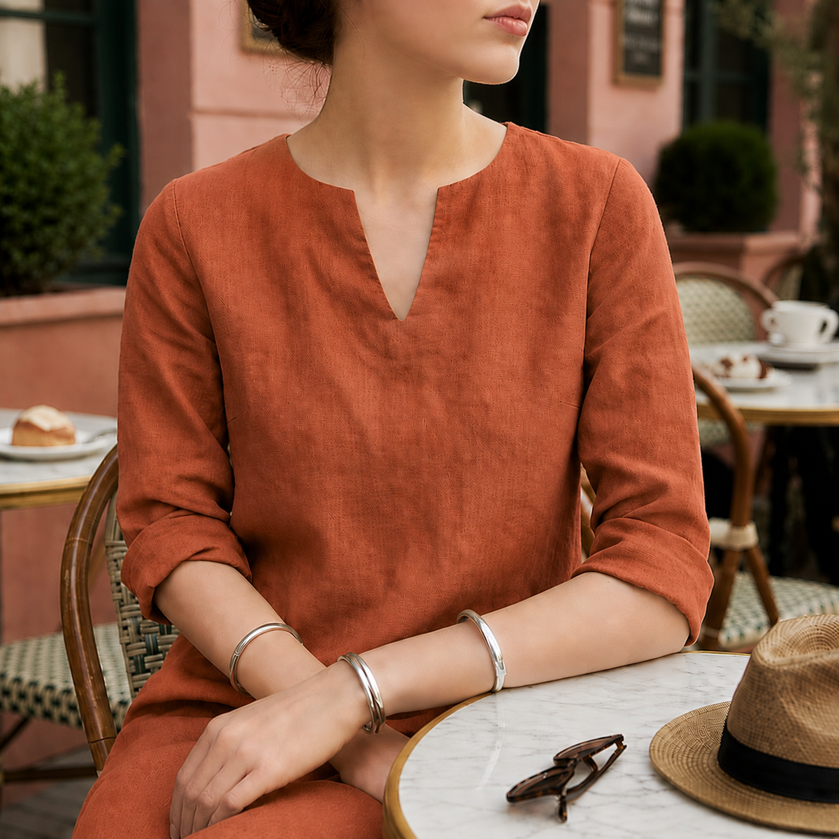 Piper | Sorrento Women's V-Neck Linen Midi Dress
