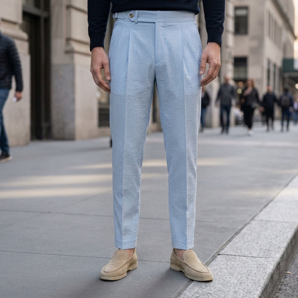 Robert | Salerno Seersucker Airy Pleated Trousers