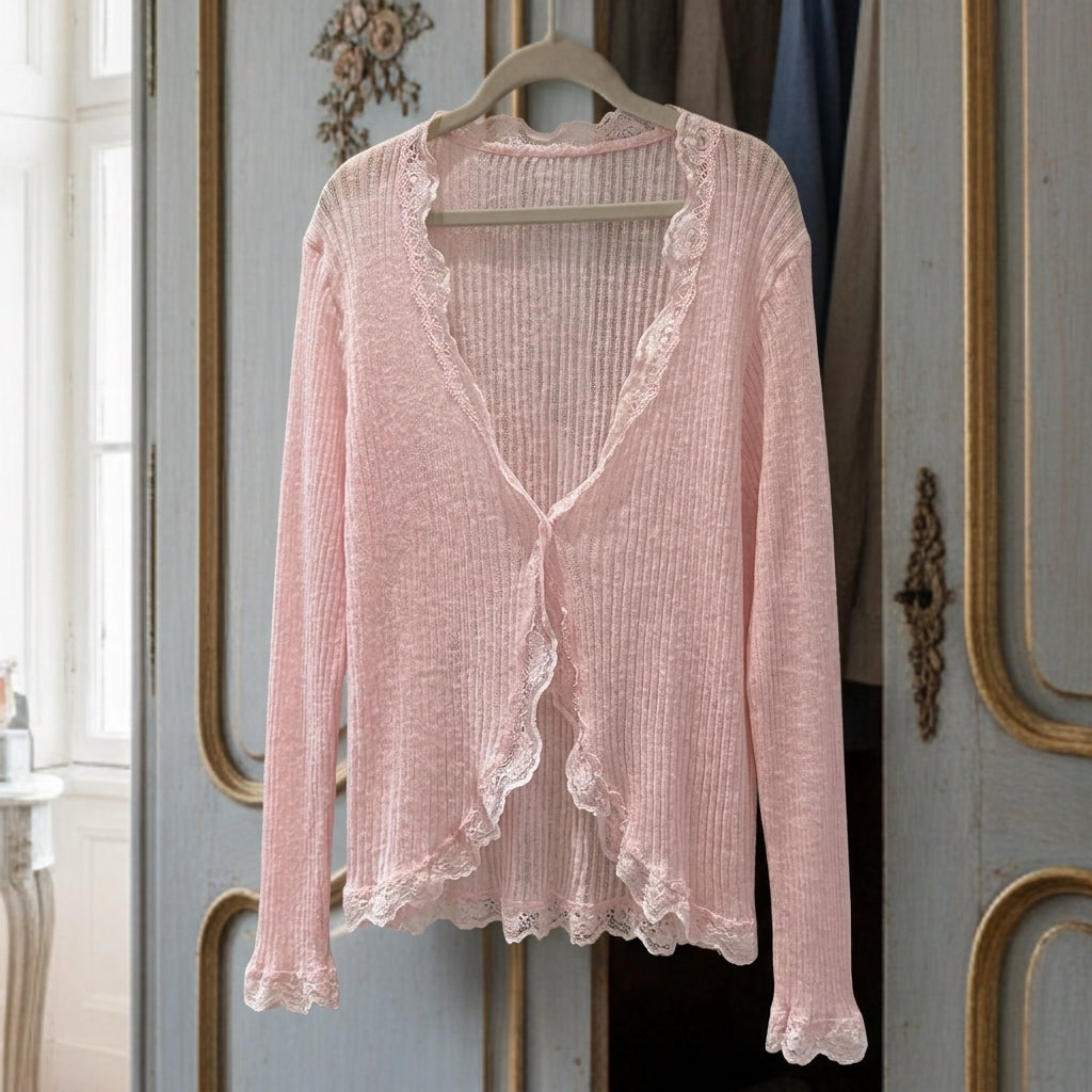 Ruby | Bervienne Lace Trim Open Cardigan