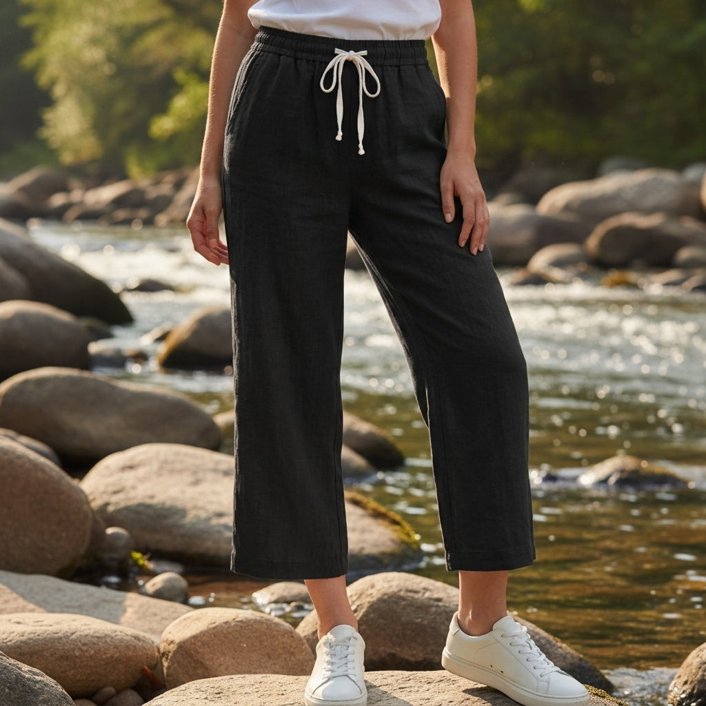 Sadie | Jerez Linen Drawstring Straight Pants