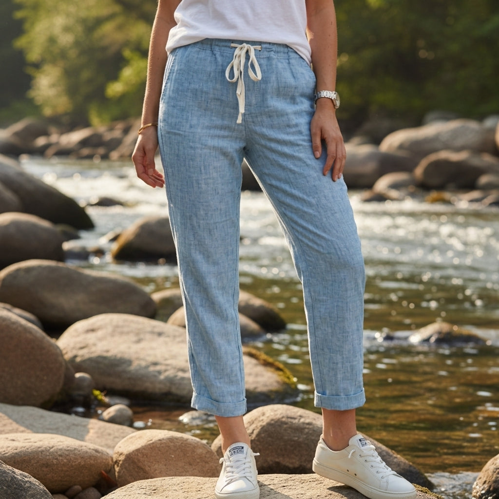 Sadie | Jerez Linen Drawstring Straight Pants