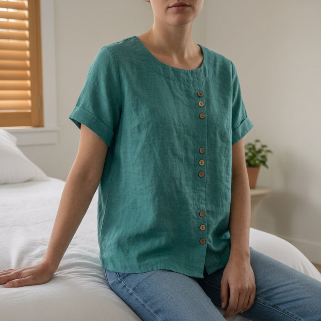 Sarah | Gythio Linen Button-Front Top