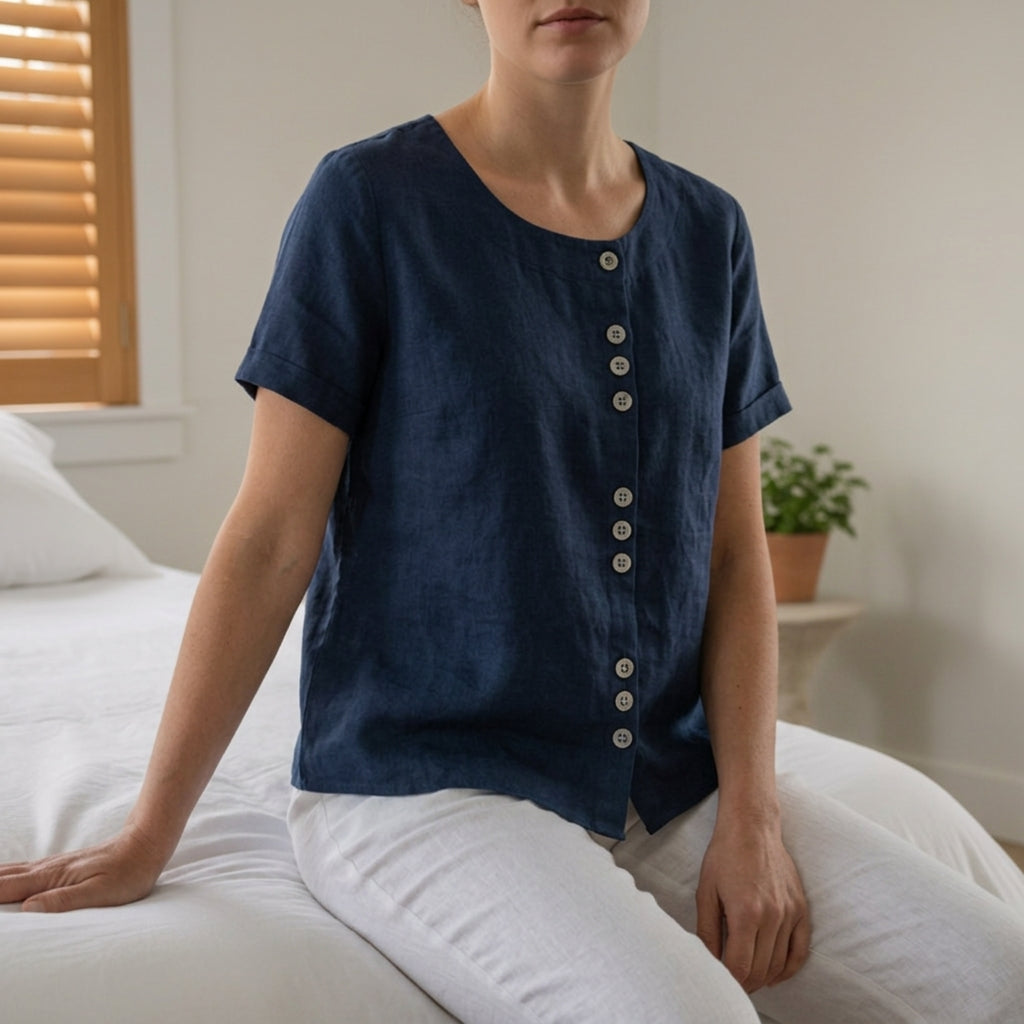 Sarah | Gythio Linen Button-Front Top