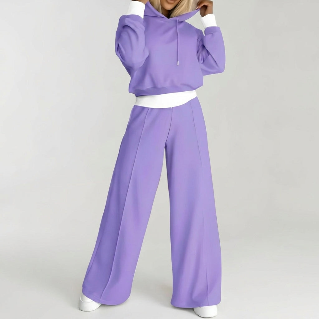 Sarah | Luxe Contrast-Cuff Hoodie & Wide-Leg Set