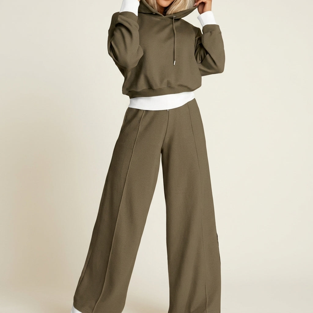 Sarah | Luxe Contrast-Cuff Hoodie & Wide-Leg Set