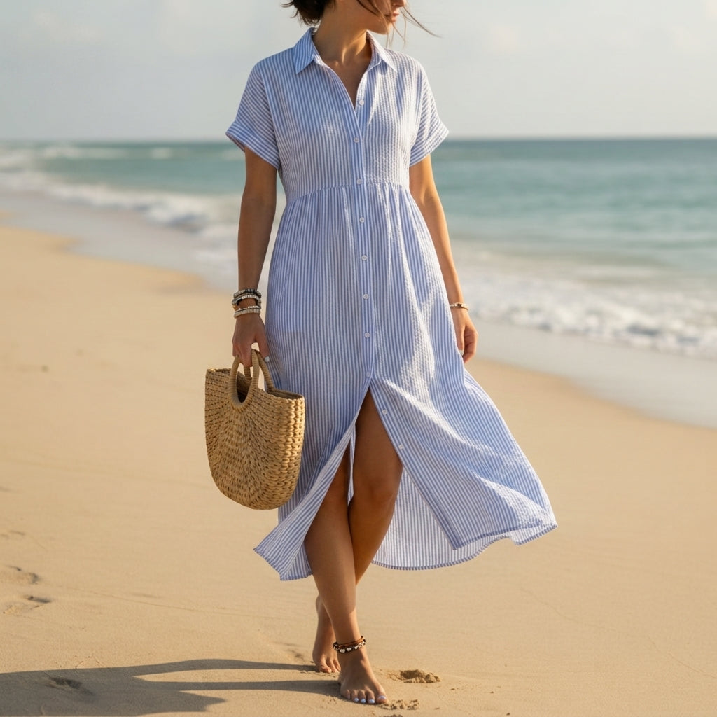 Sarah | Riviera Striped Button-Up Shirt Dress