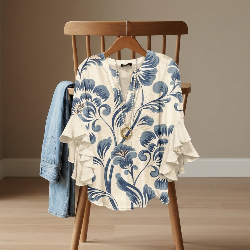 Sarah | Savona V-Neck Ruffle Sleeve Blouse