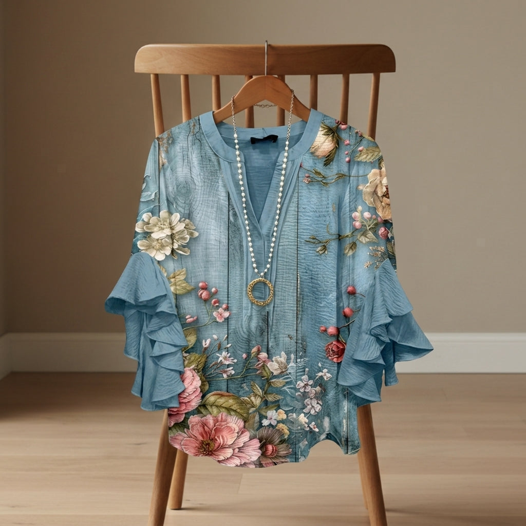Sarah | Savona V-Neck Ruffle Sleeve Blouse