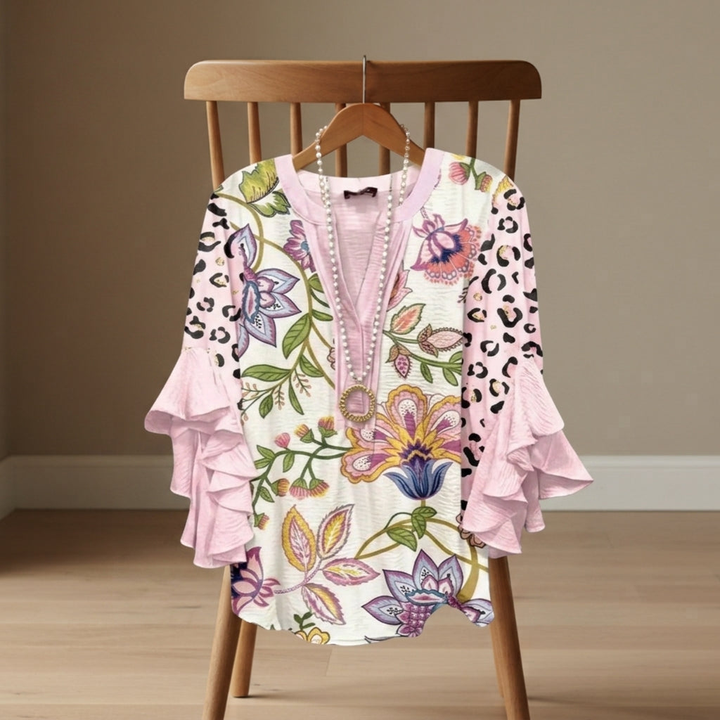 Sarah | Savona V-Neck Ruffle Sleeve Blouse