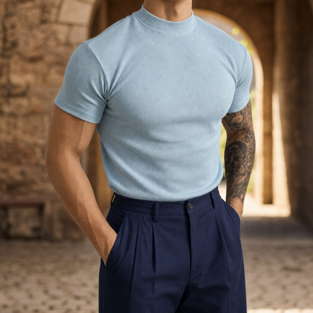 Sebastian | Mijas Ribbed Mock Neck Tee