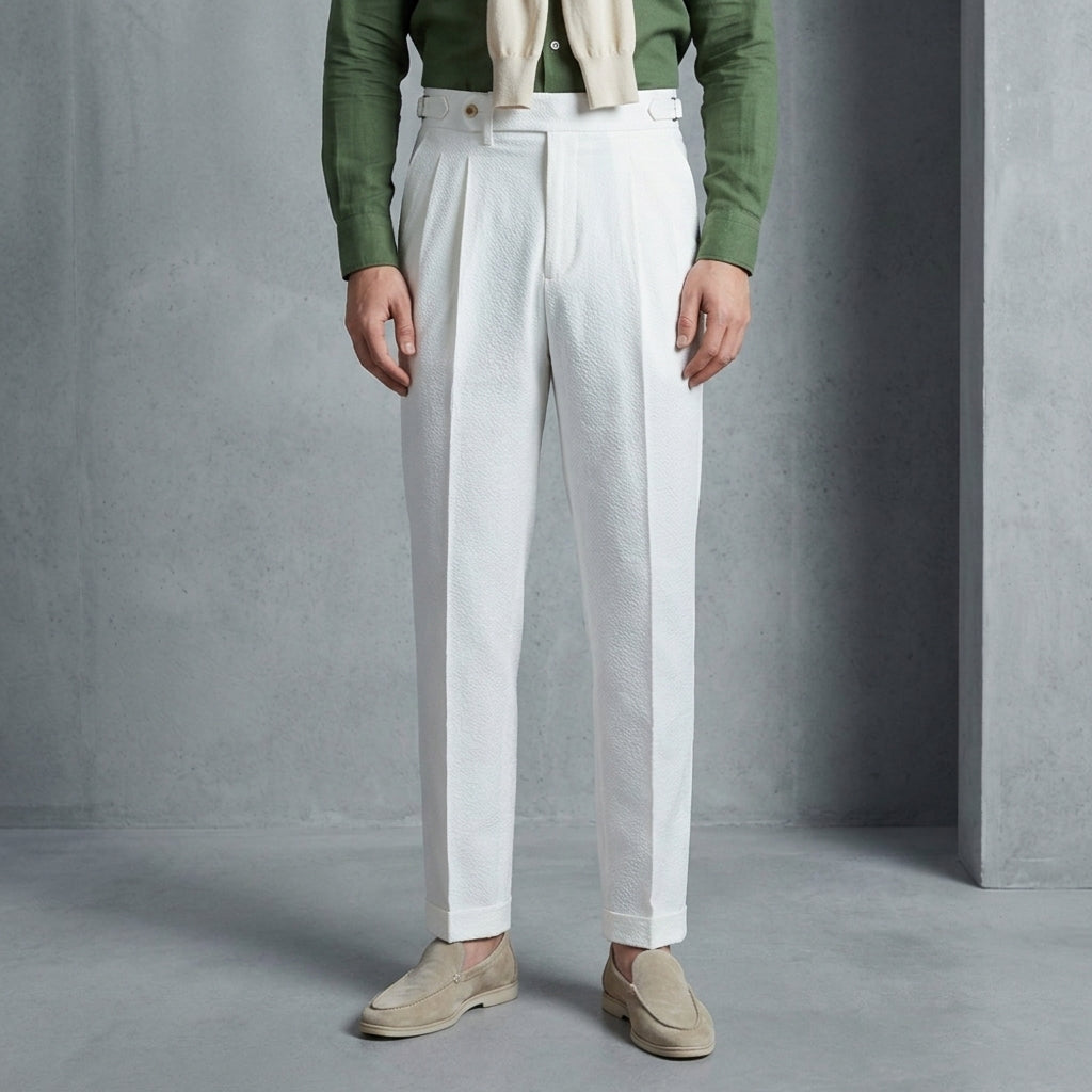 Sebastian | Taranto Seersucker Airy Double Pleated Trousers