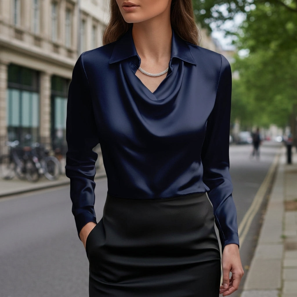 Sofia | Cascade Cowl-Neck Satin Blouse