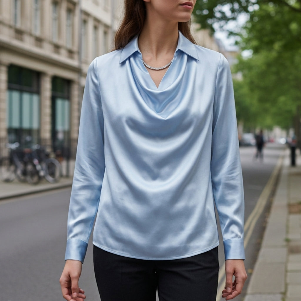 Sofia | Cascade Cowl-Neck Satin Blouse