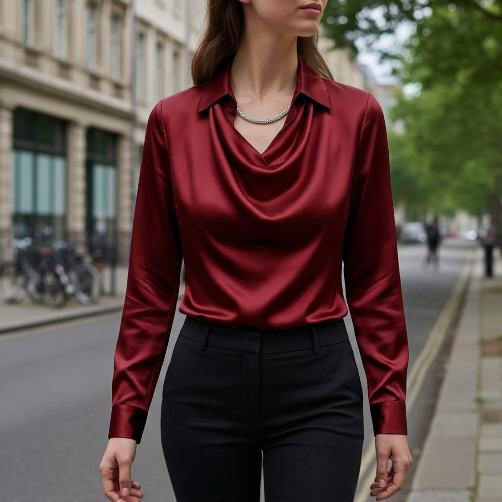 Sofia | Cascade Cowl-Neck Satin Blouse
