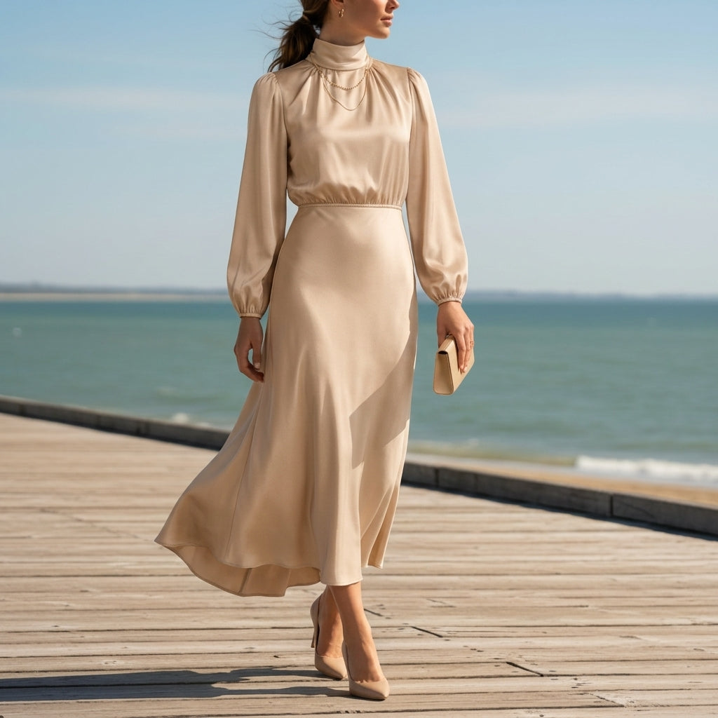 Stella | Monreale Satin High Neck Midi Dress