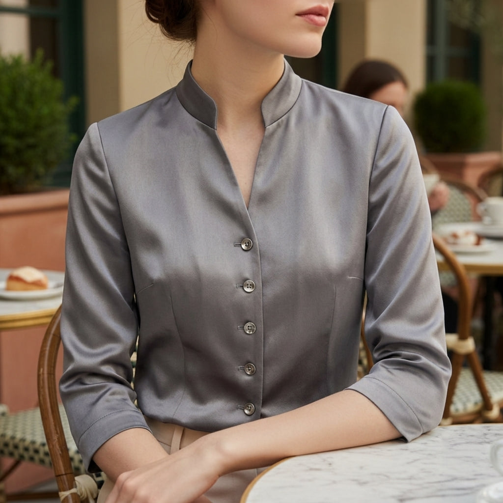 Violet | Fontaine Stand-Collar Blouse