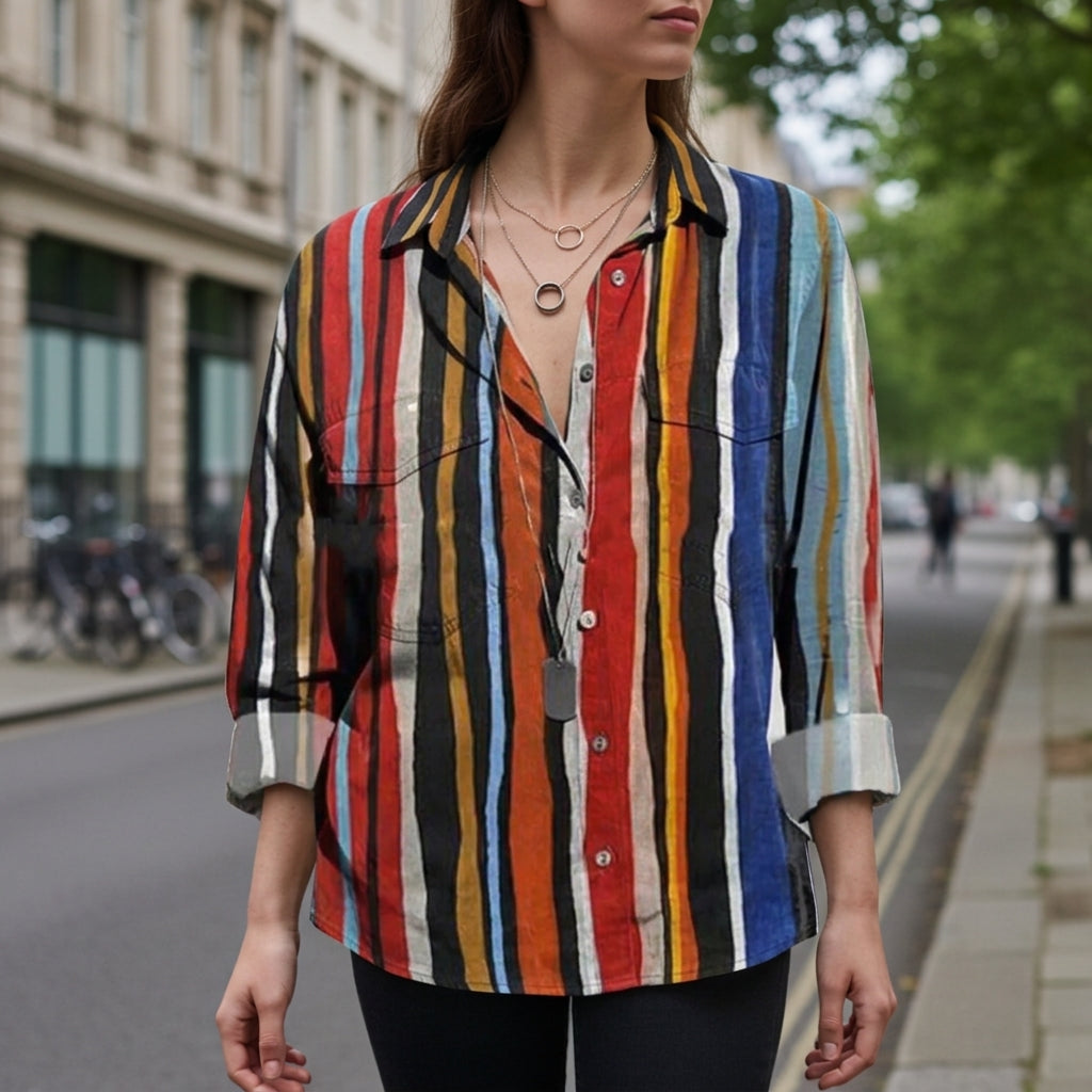 Violet | Larnaca Striped Button-Up Shirt