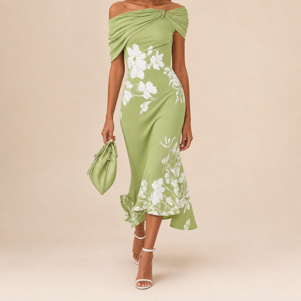 Violet | Skiathos Draped Floral Midi Dress