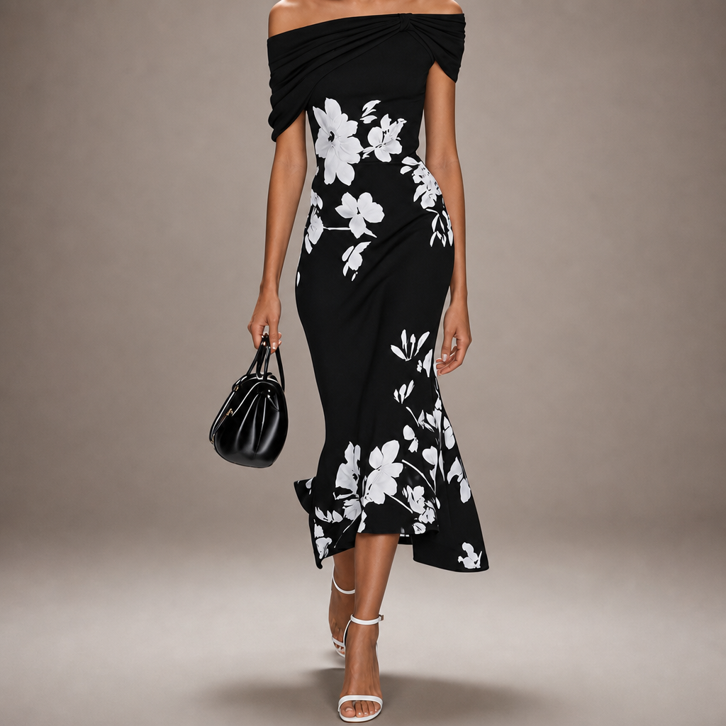 Violet | Skiathos Draped Floral Midi Dress