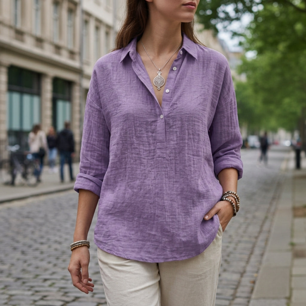 Violet | Trento Linen-Look Popover Blouse