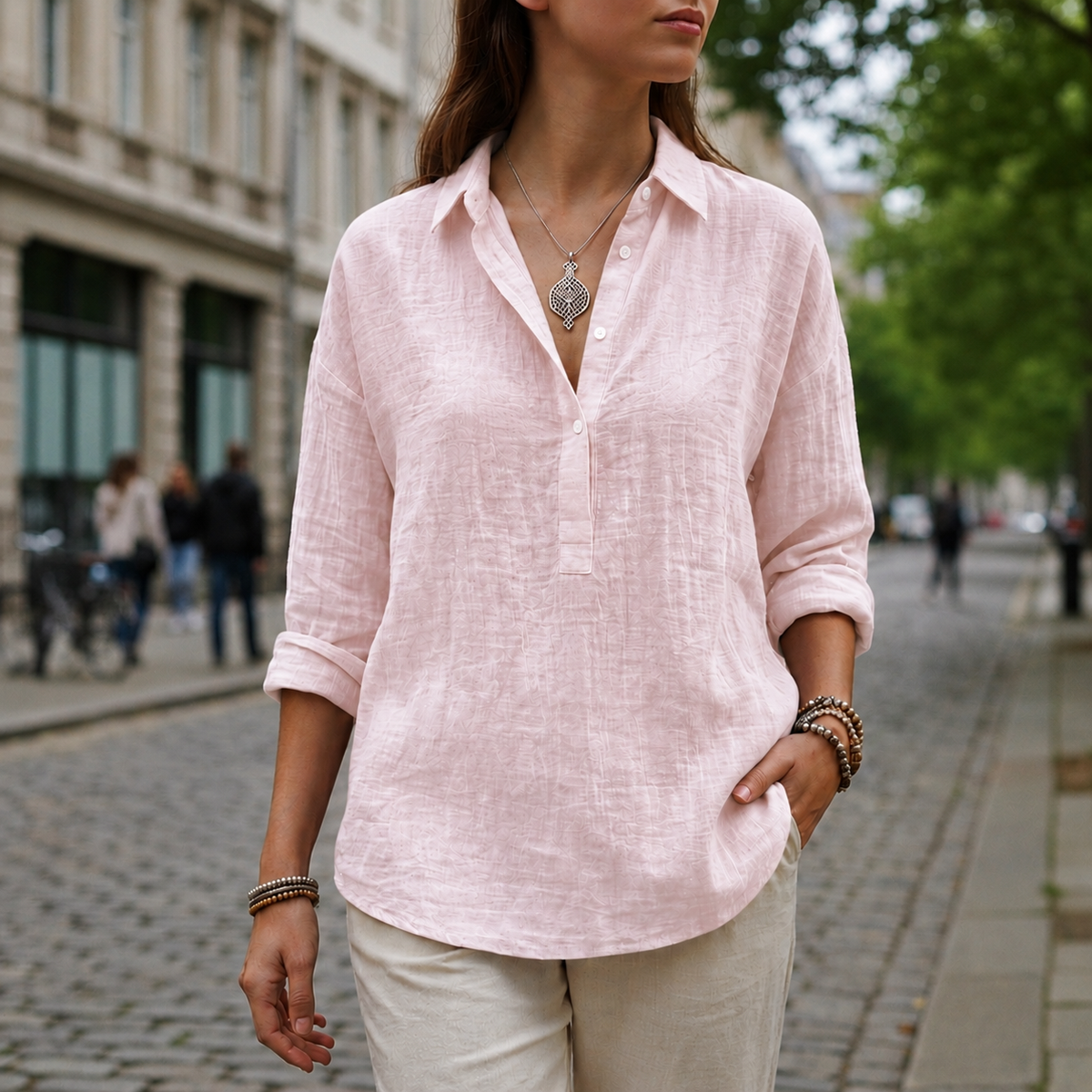 Violet | Trento Linen-Look Popover Blouse
