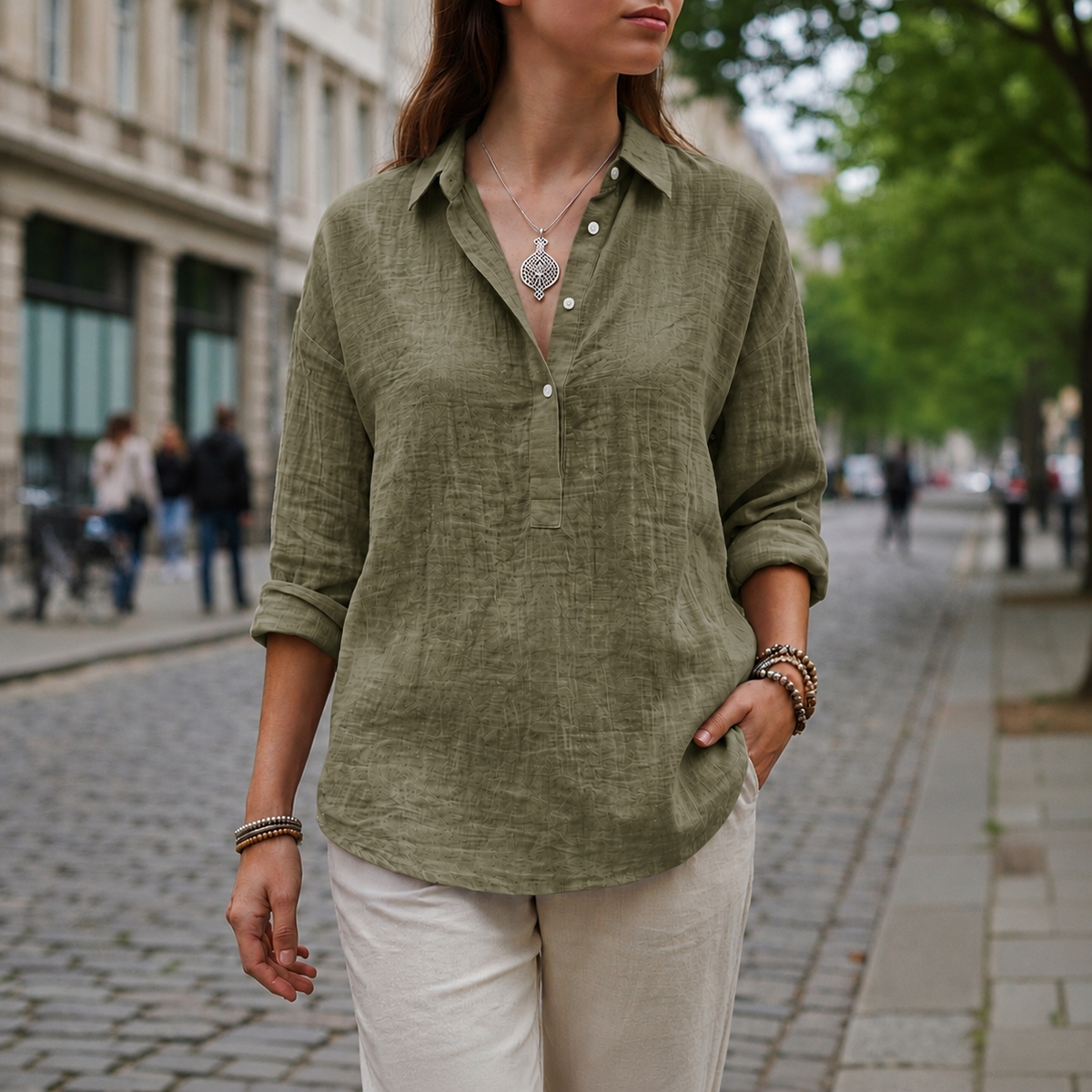 Violet | Trento Linen-Look Popover Blouse