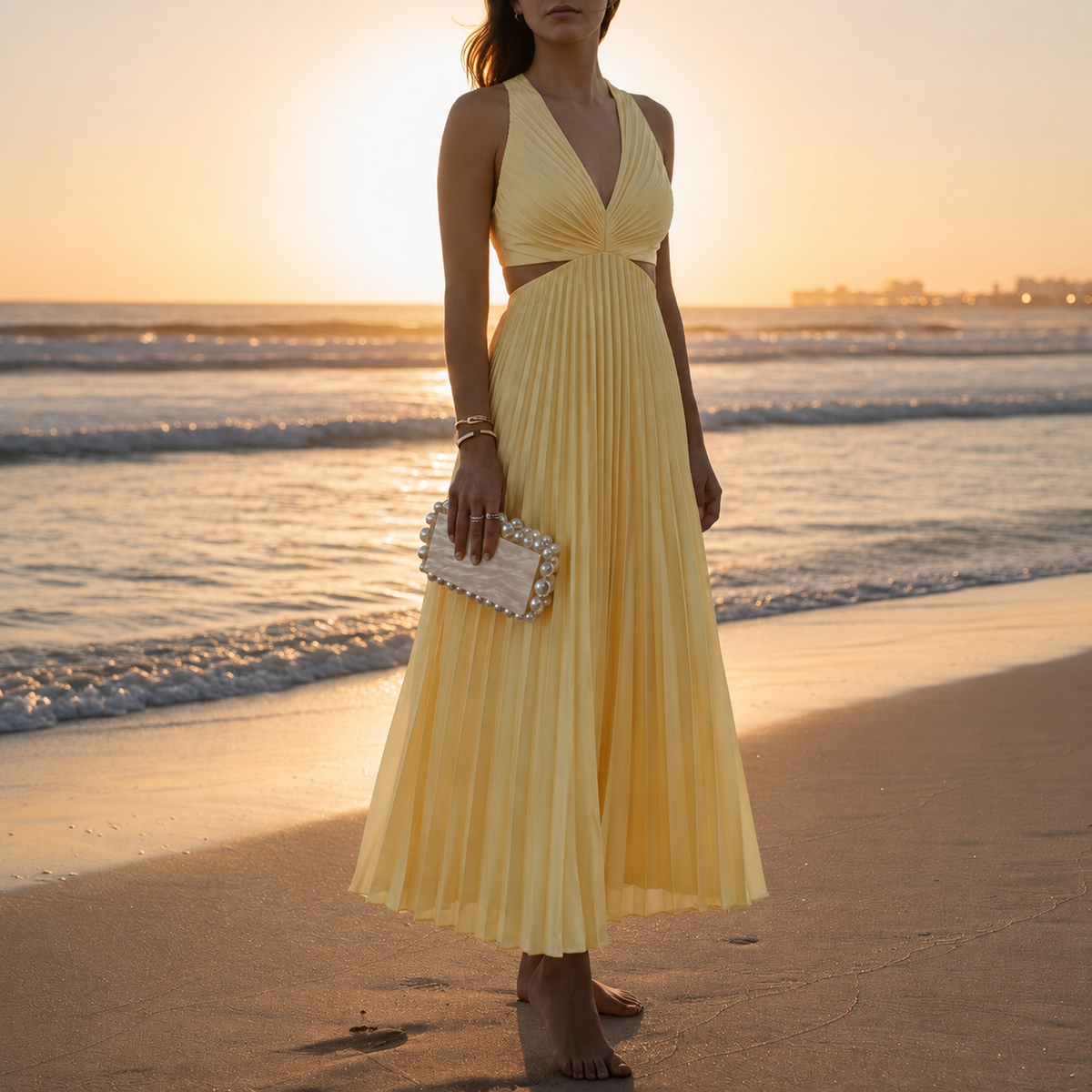 Willow | Camogli Pleated Cutout Midi Dress