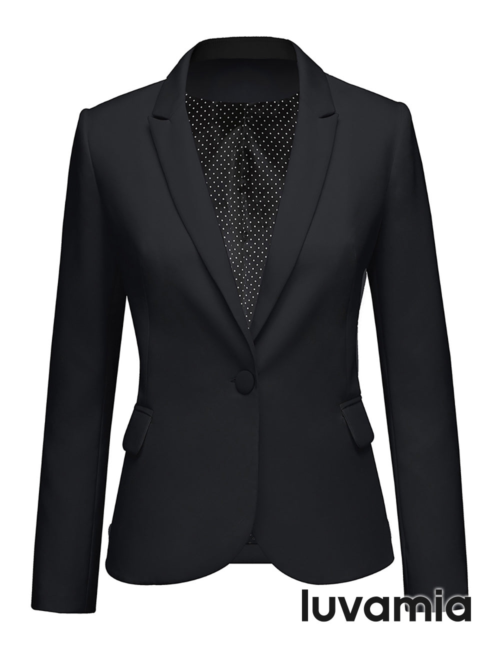 Women's Formal Button-Front Blazer with Pockets and Lapel Collar