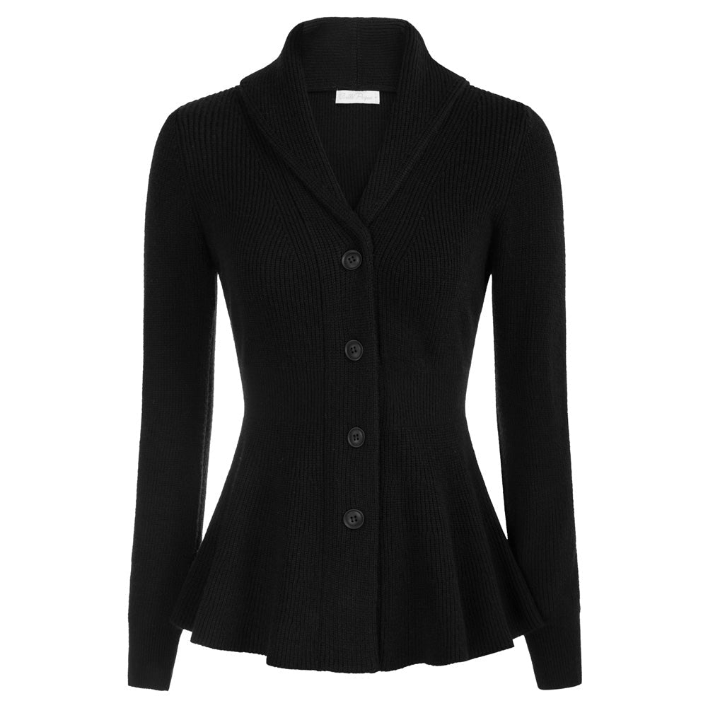 Women's Soft Drape Button-Down Lapel Shawl Cardigan – Black
