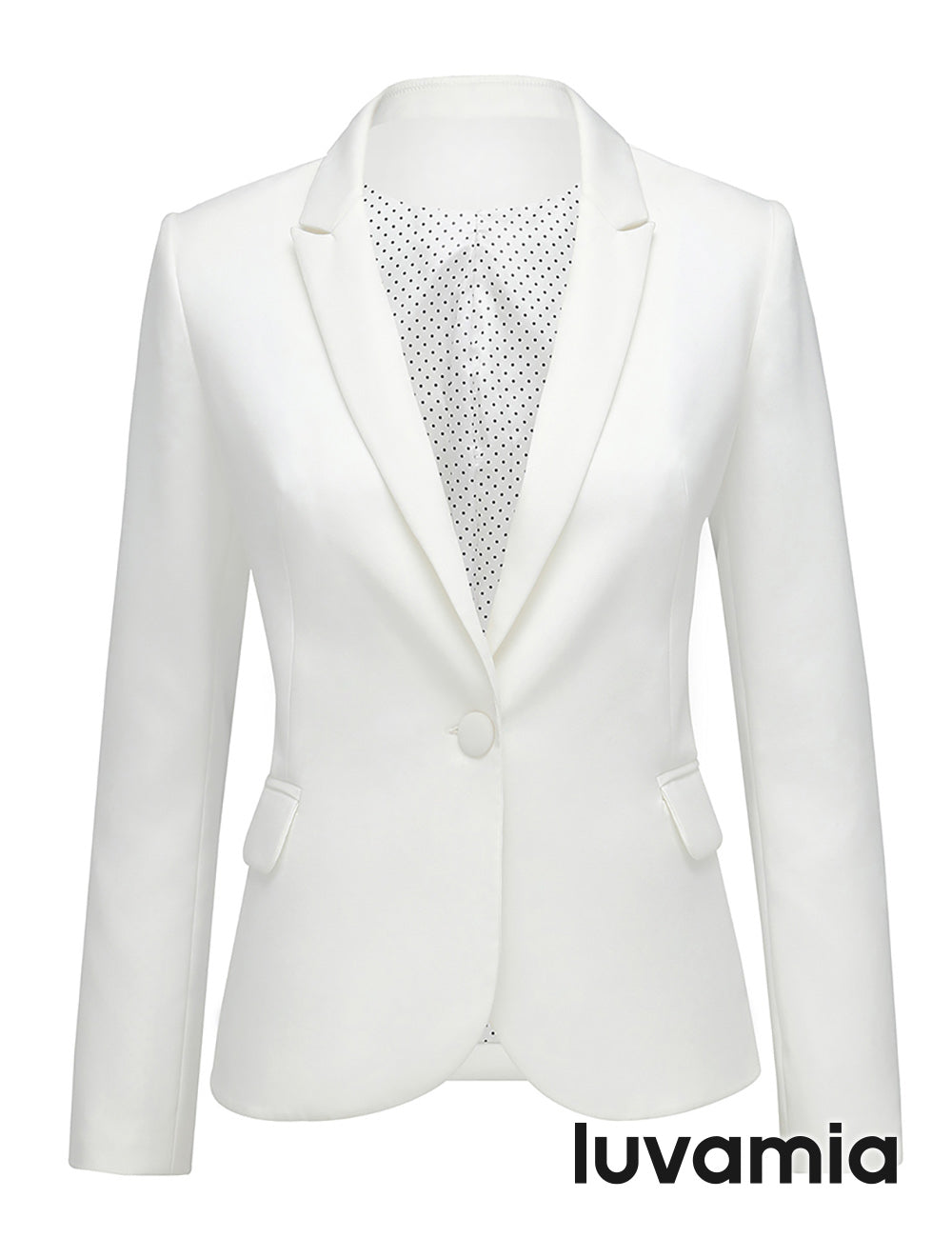 Women's Notch Lapel Long Sleeve Pocketed Formal Blazer – White
