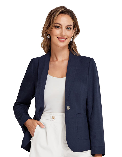 Women's Linen Blend Lapel Side-Slit Shawl Blazer – Navy