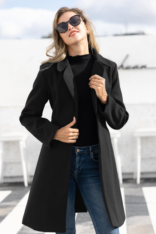 Women's Belted Lapel A-Line Overcoat – Black