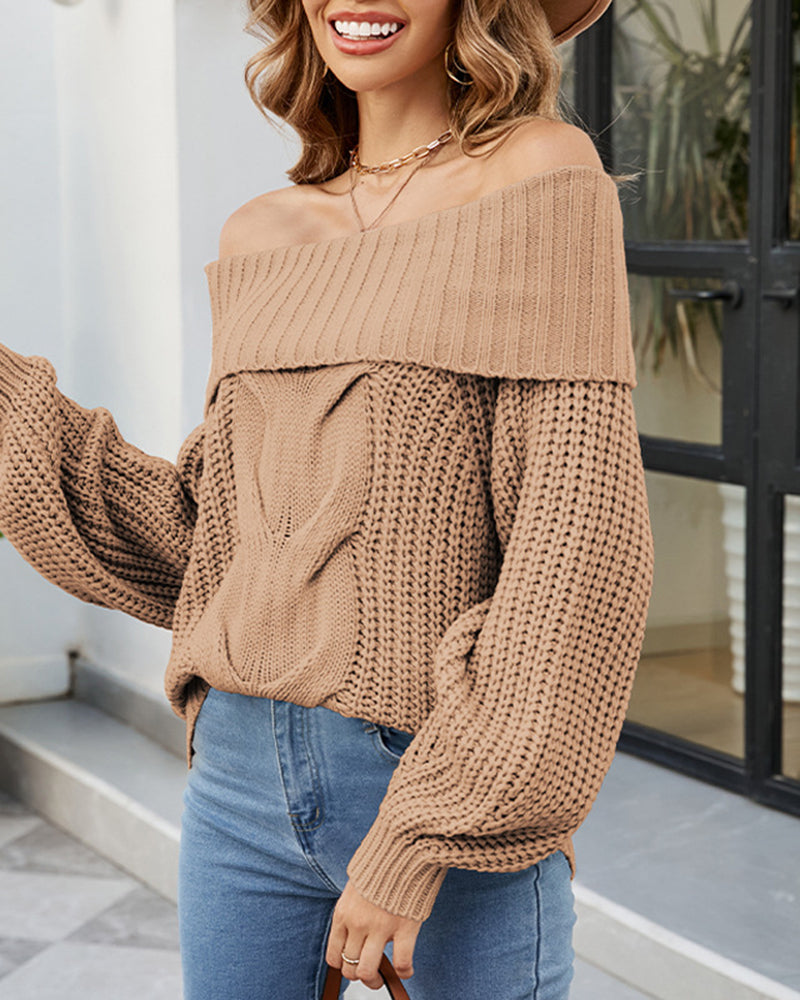 Women's Long Sleeve Off-Shoulder Cotton Blend Sweater
