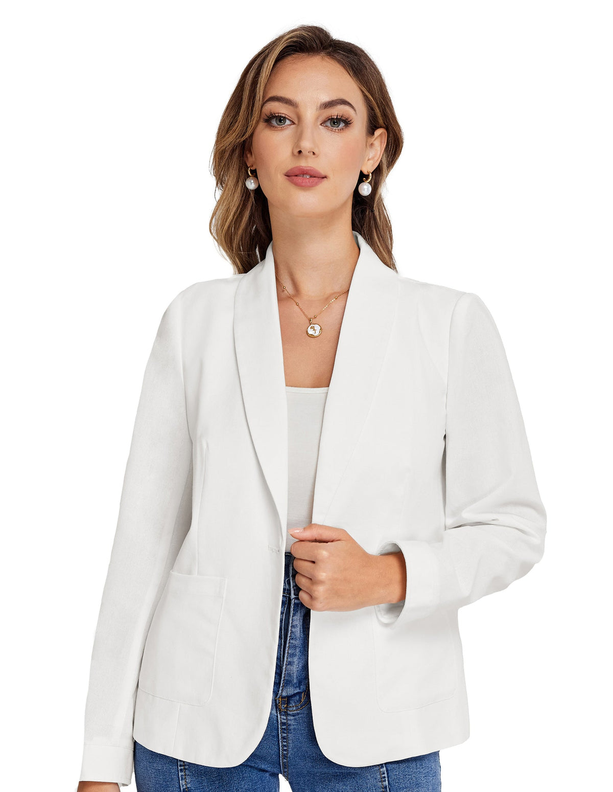 Women's Linen Blend Lapel Side-Slit Shawl Blazer – Apricot