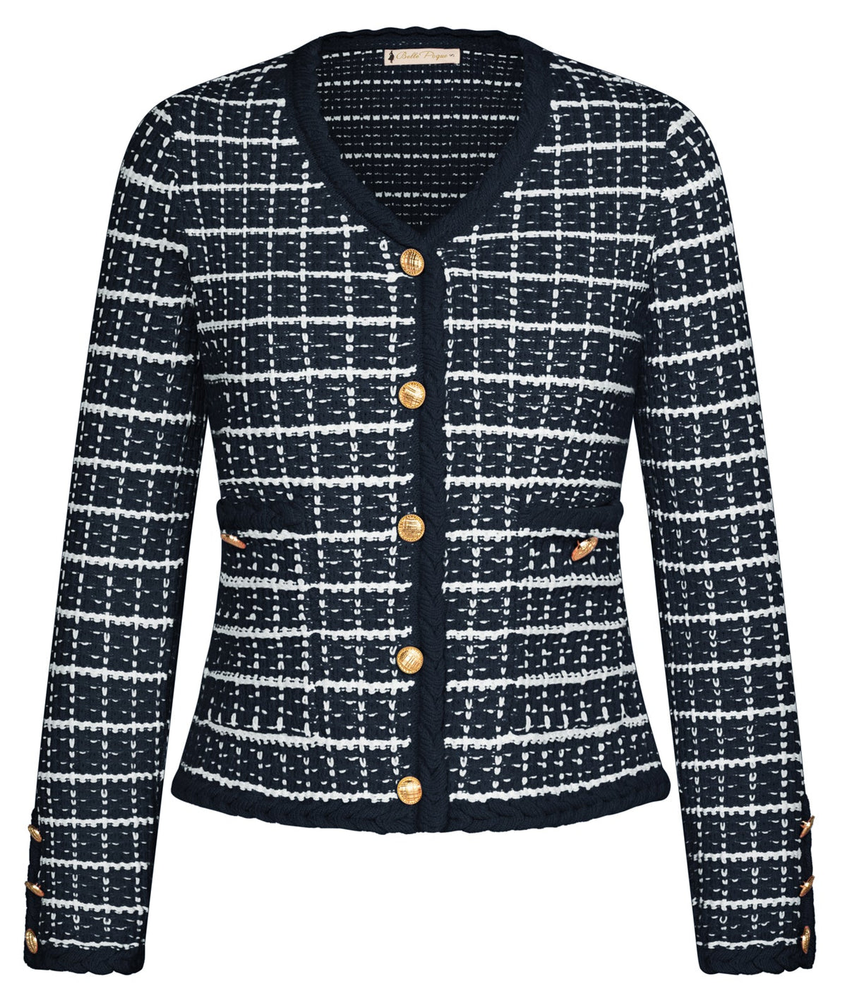 Women's Cable Knit V-Neck Long Sleeve Cardigan – Navy Blue