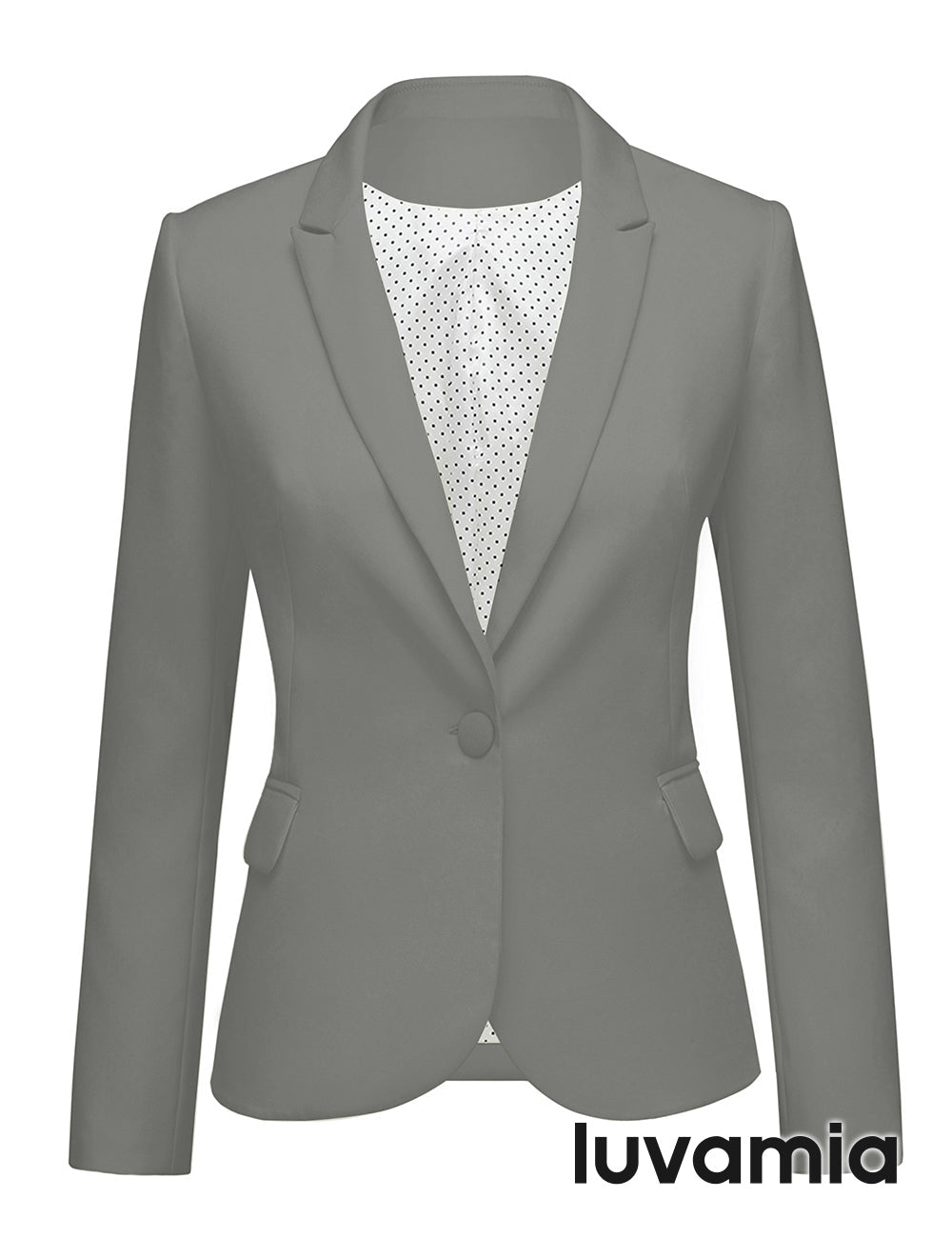 Women's Notch Lapel Long Sleeve Pocketed Formal Blazer – Dark Gray