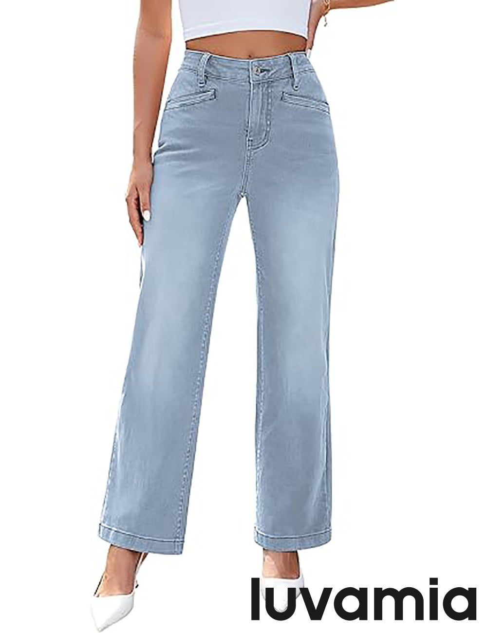 Women's Denim Wide-Leg Pocketed Workwear Jeans – Lakeside Blue