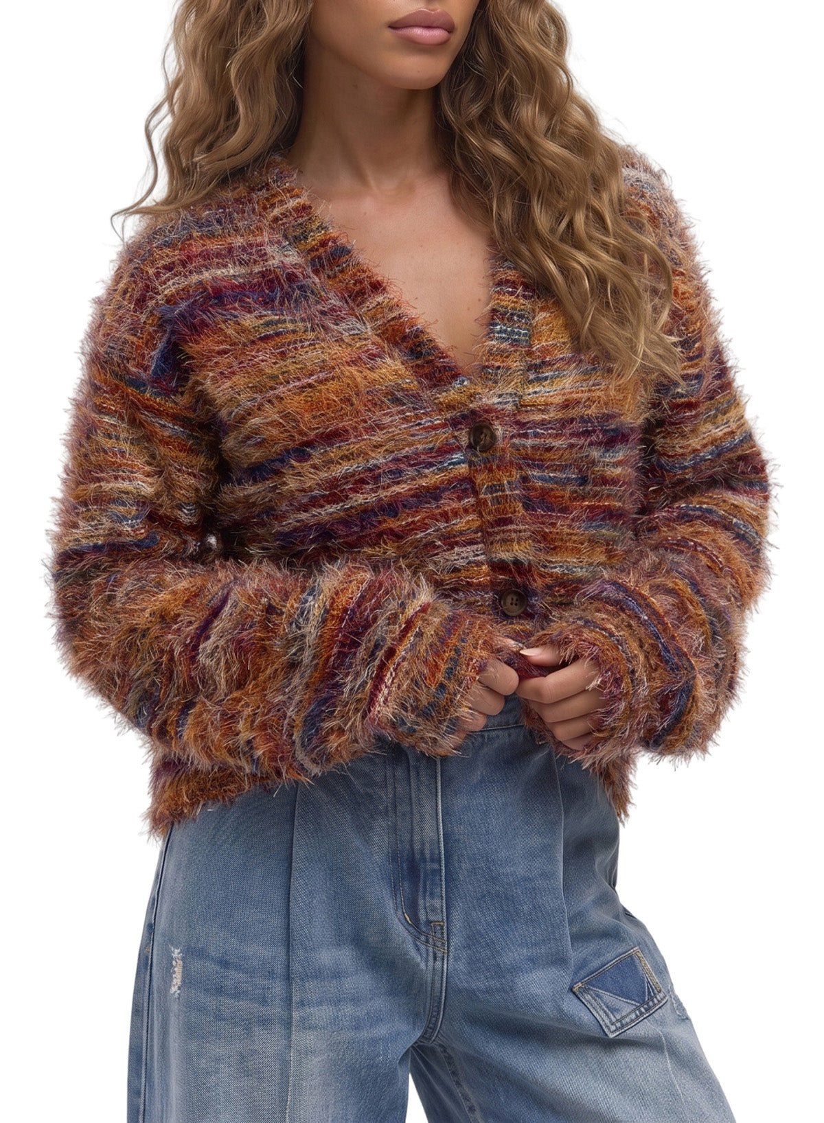 Women's Oversized Striped Knit Cardigan – Textured