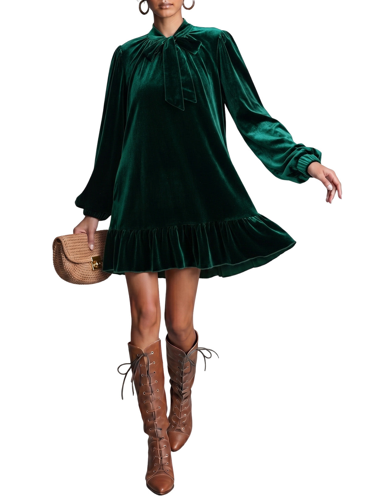 Women's Velvet Long Sleeve Pocketed Casual Mini Dress – Four Leaf Clover