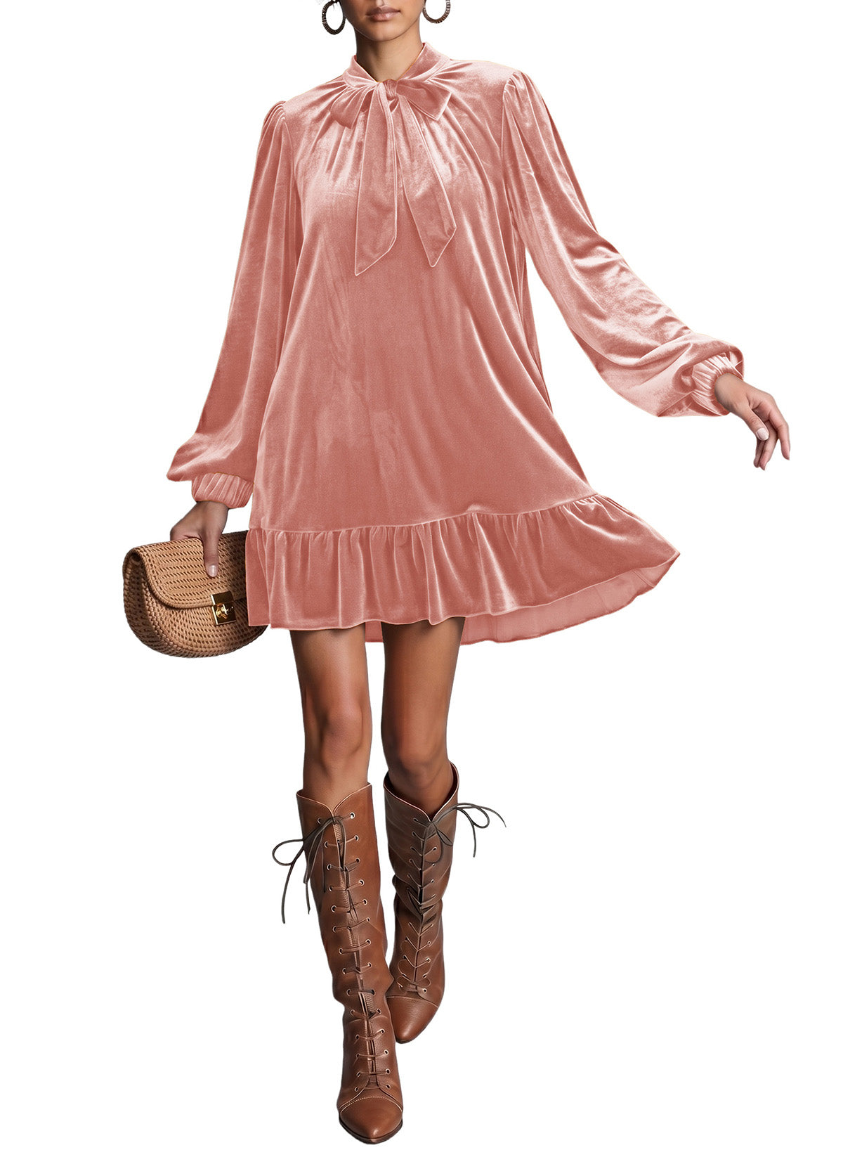 Women's Velvet Long Sleeve Pocketed Casual Mini Dress – Sepia Rose