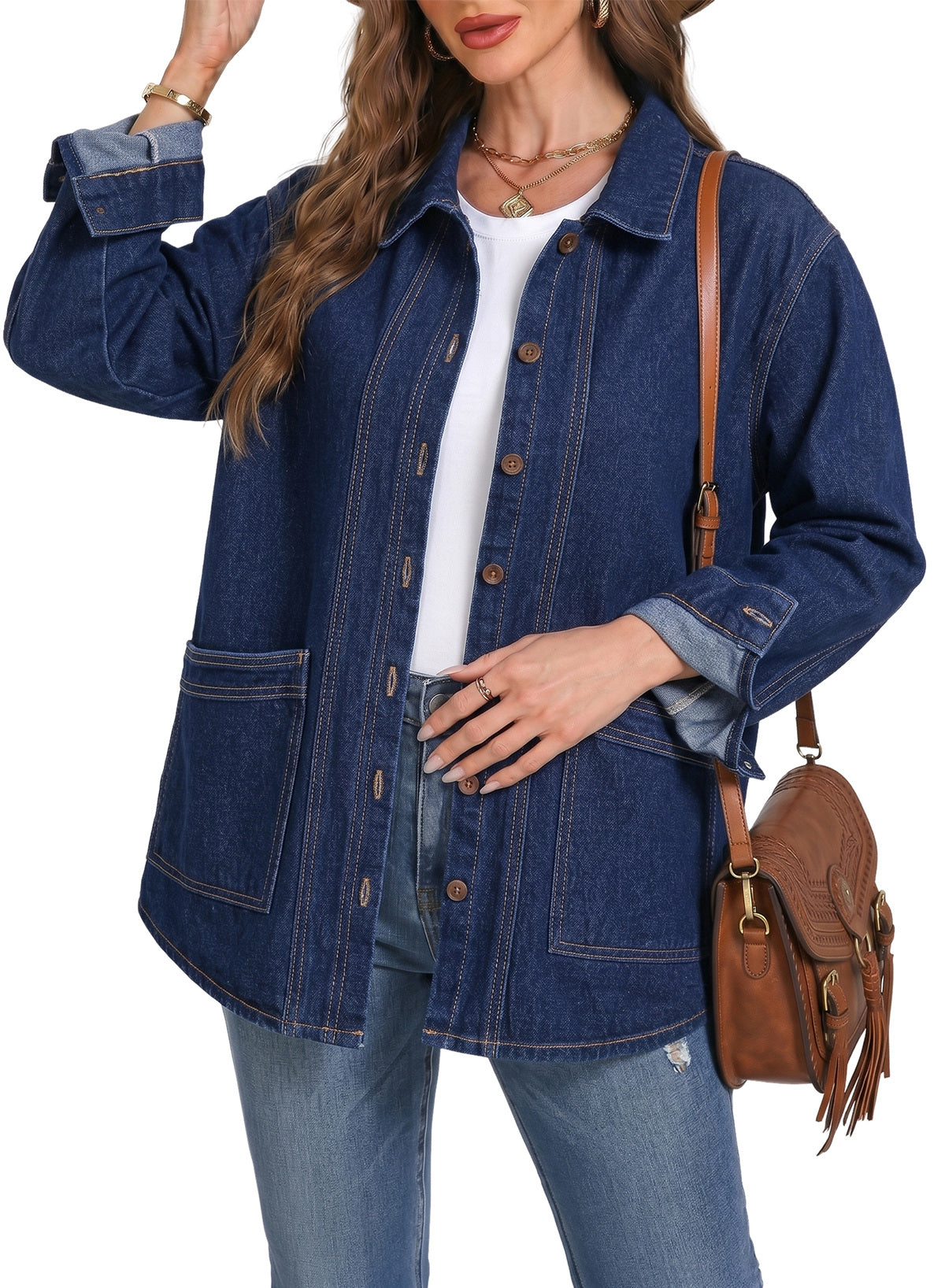 Women's Denim Oversized Button-Down Denim Jacket – Sail Blue