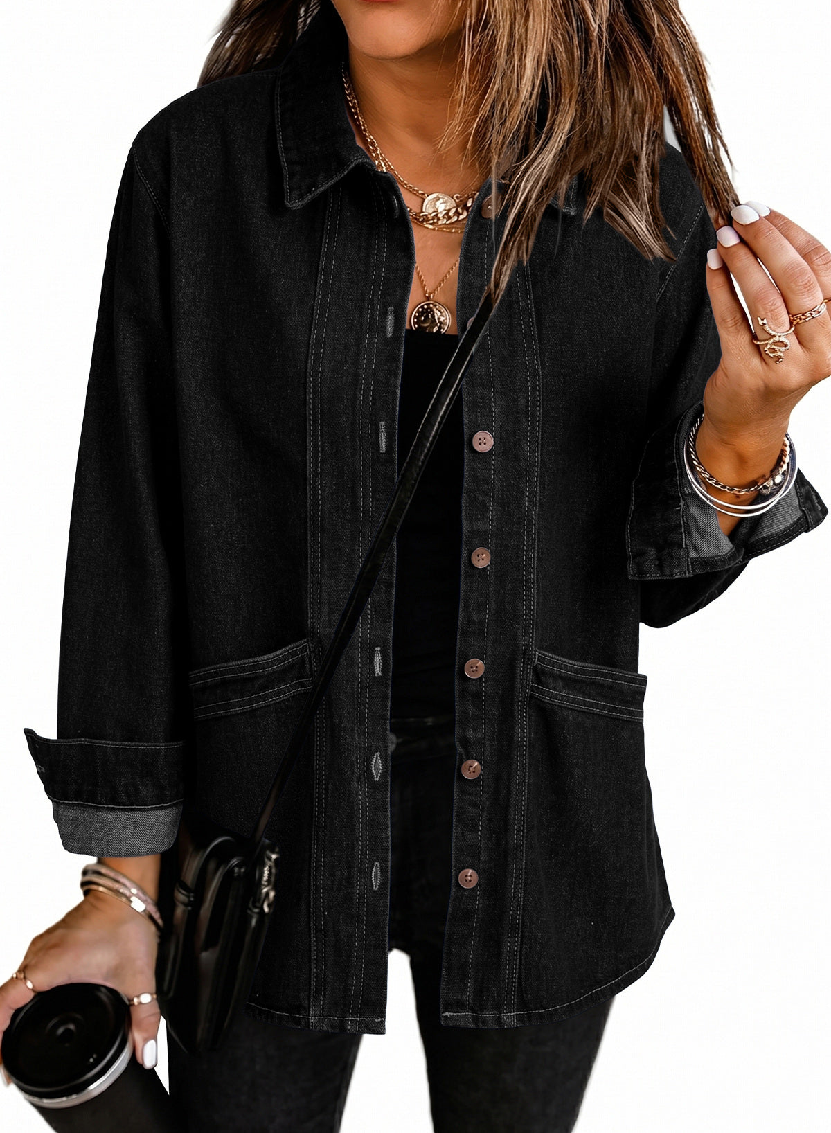 Women's Oversized Button-Front Denim Jacket