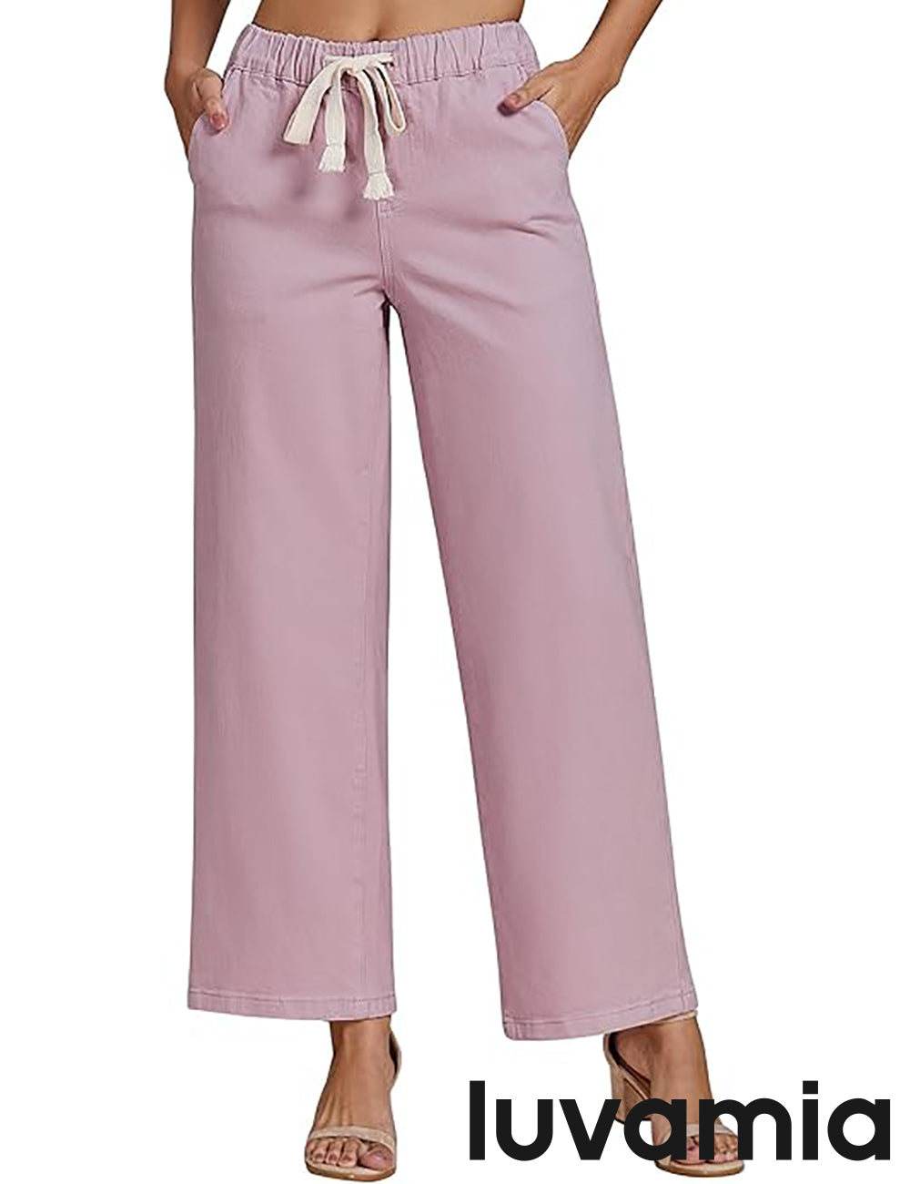 Women's Denim Wide-Leg Pocketed Elastic-Waist Jeans – Bleached Mauve