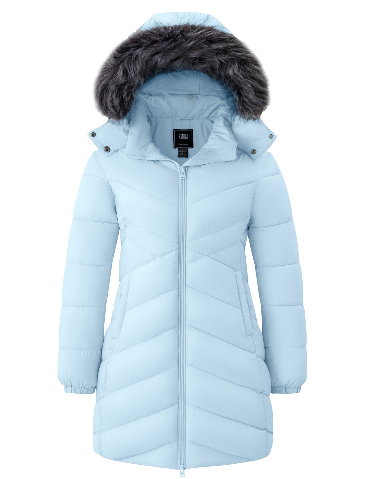 Women's Faux Fur Warm Hooded Puffer Coat – Light Blue