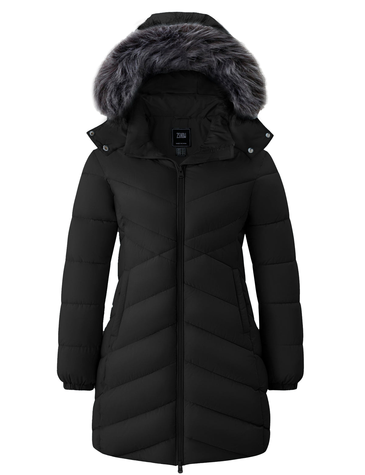Women's Faux Fur Warm Hooded Puffer Coat – Black